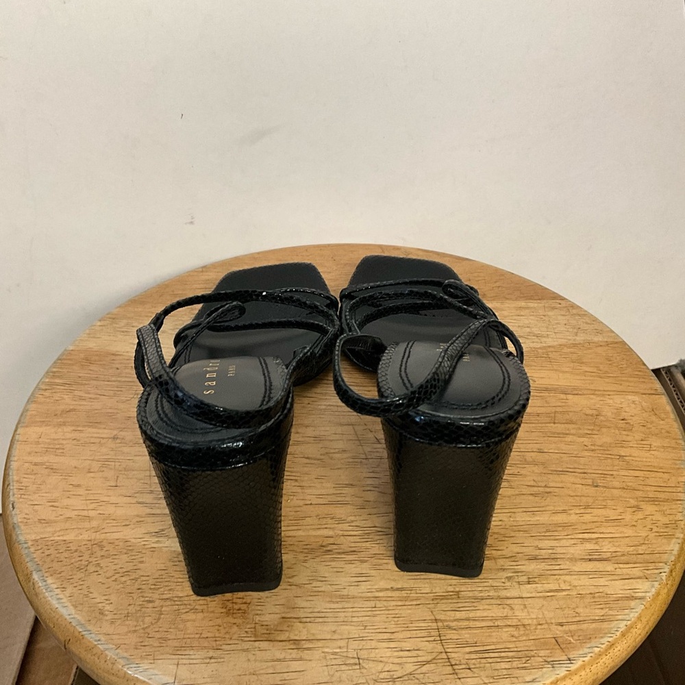 Faye Black Square Toe Block Heel Sandals - Picture 4 of 7